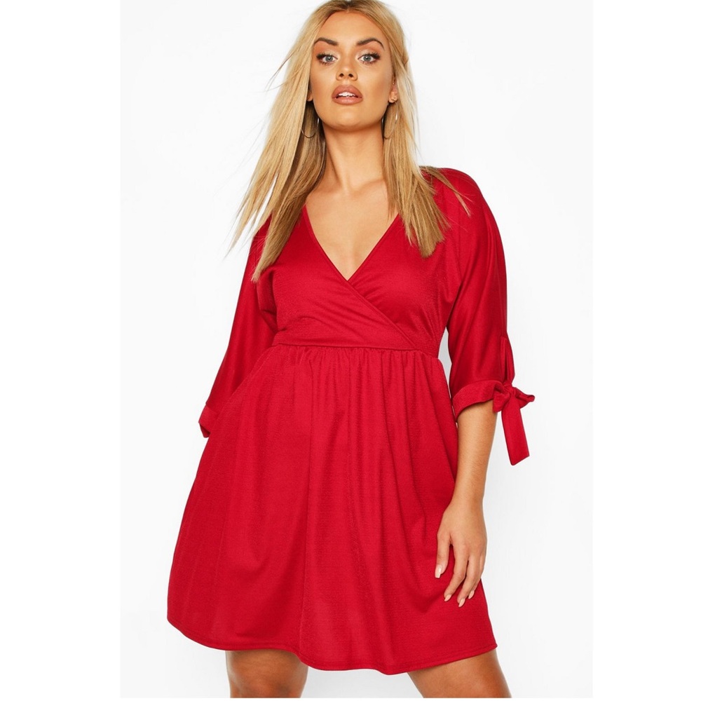 Plus tie sleeve smock dress by Boohoo